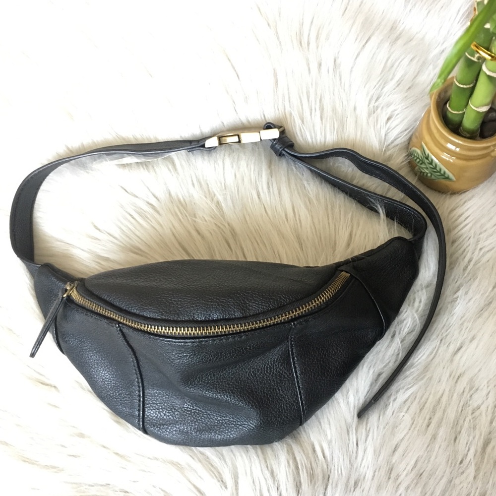 Black Faux Leather Fanny Pack